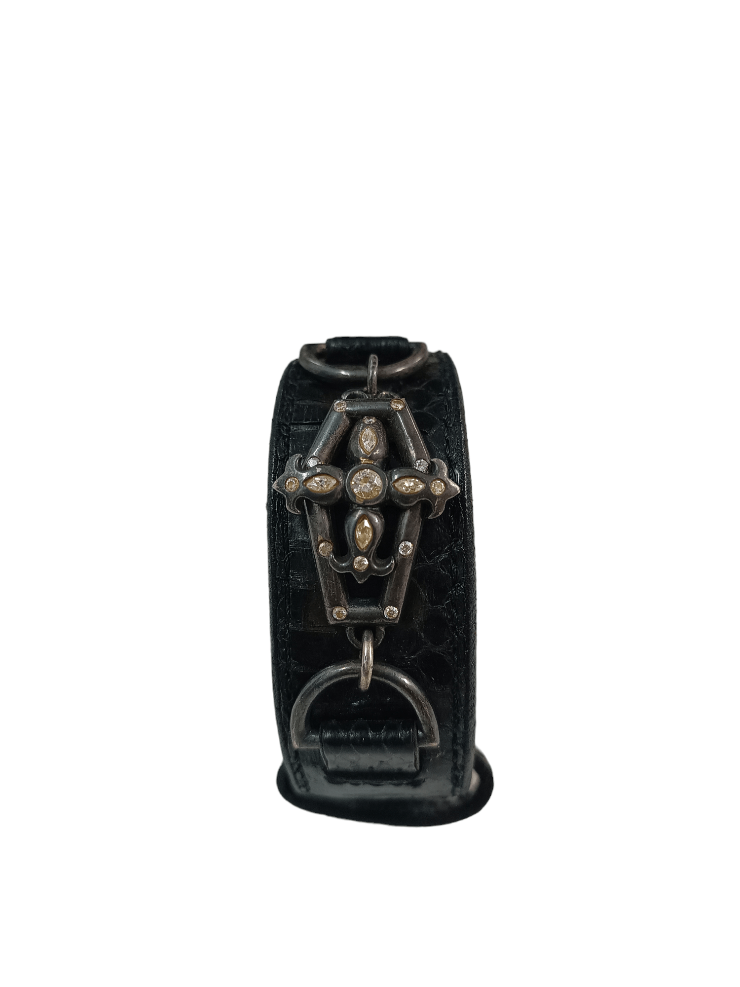 image of Cross Leather Bracelet in Black, Men's