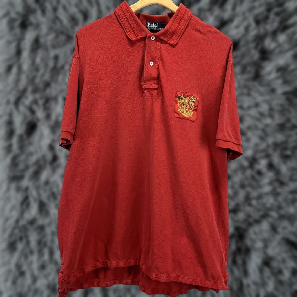Polo Ralph Lauren VINTAGE Polo Ralph Lauren Shirt Big 3X Red Polo Mens Short Sleeve Crest Patch Polo Shirt with Flaw Size US XXL / EU 58 / 5 - 1 Thumbnail