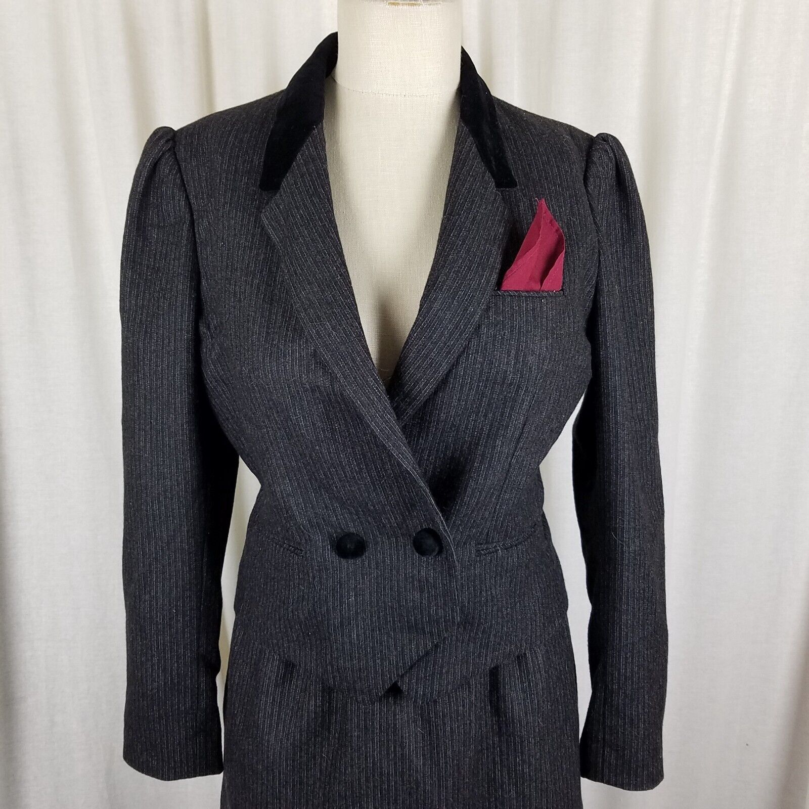 Vintage Vtg Sasson Pinstripe Wool Pencil Skirt Blazer Jacket Suit 10 Size L / US 10 / IT 46 - 2 Thumbnail