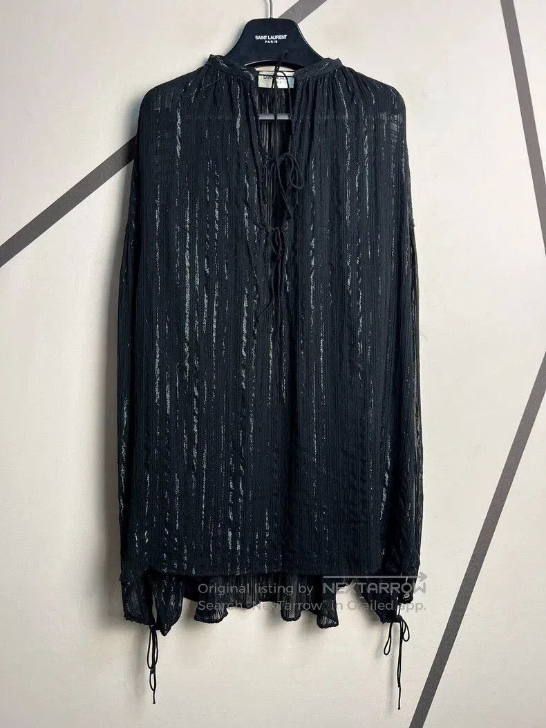 Saint Laurent SLP Black Silk Deep V Blouse