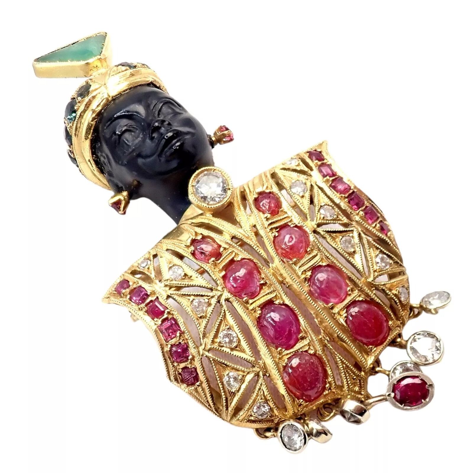 Vintage Ethel Merman 18k Yellow Gold Blackamoor Diamond Ruby Brooch Size ONE SIZE - 14 Thumbnail