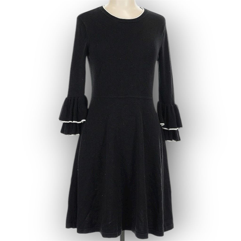 Vince Camuto Vince Camuto Black White Trimmed Layered Ruffle Cuff Sweater Size L / US 10 / IT 46 - 1 Thumbnail