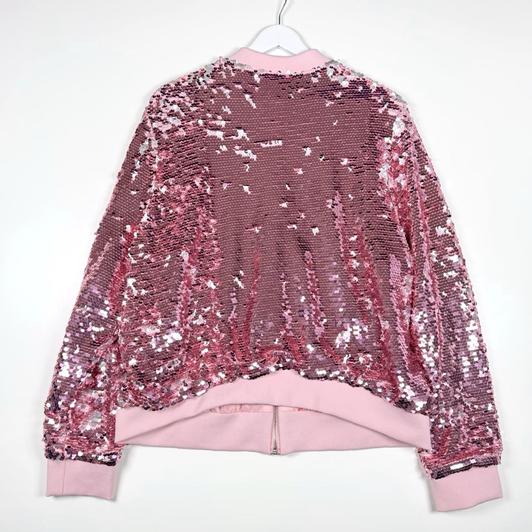 VINTAGE TORRID x BARBIE Pink Flip Sequin Bomber Jacket Womens XL Pink Sequin Bomber Jacket Barbie Torrid x Barbie Womens XL Paw