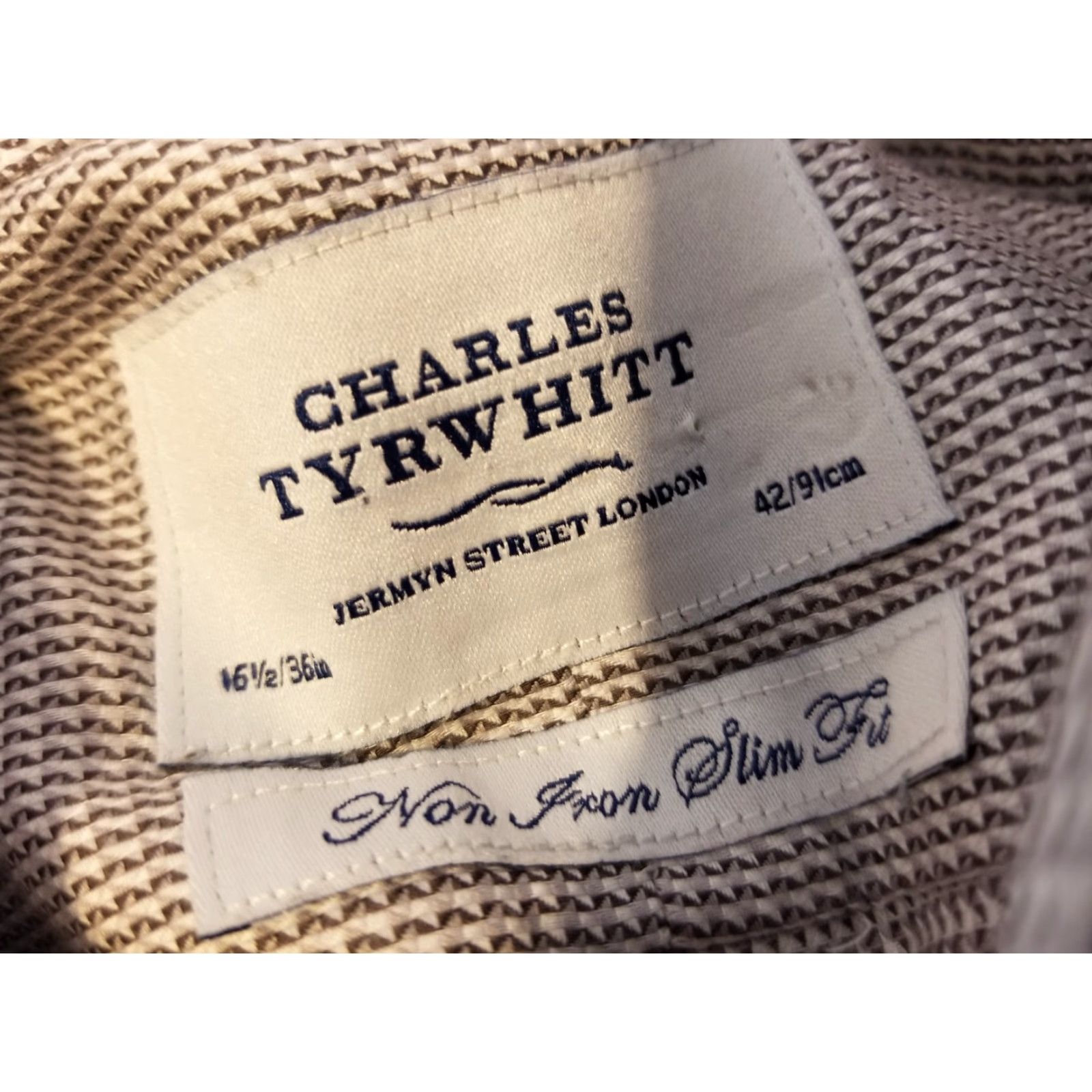Charles Tyrwhitt Mens Charles Tyrwhitt Dress Shirt 16.5 33 Gray Cotton Button Long Sleeve Size 46R - 3 Thumbnail