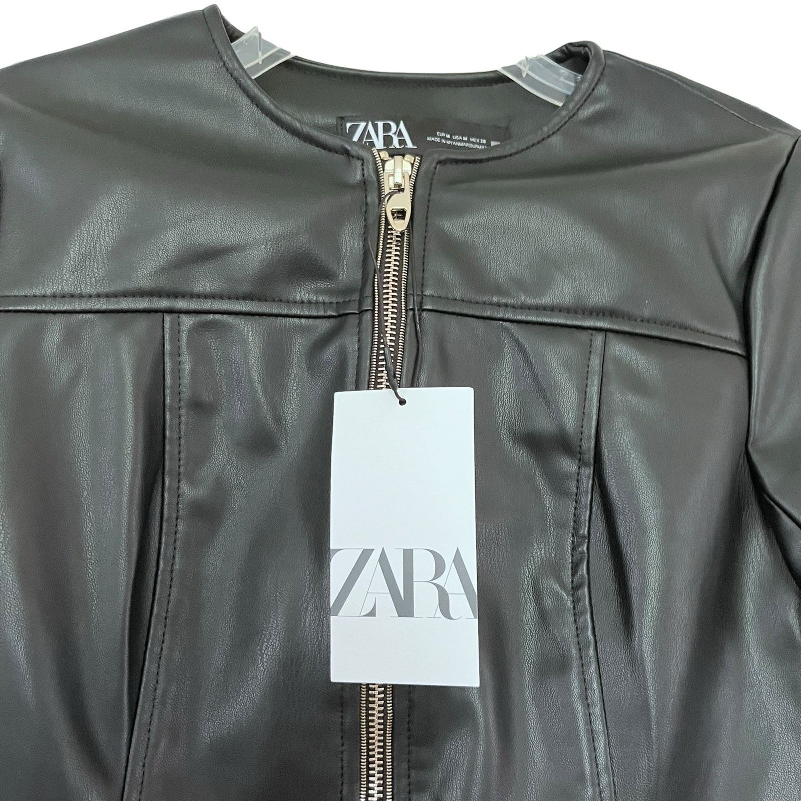 Zara Zara Black Vegan Faux Leather Zip Up Biker Moto Jacket Size M / US 6-8 / IT 42-44 - 4 Thumbnail