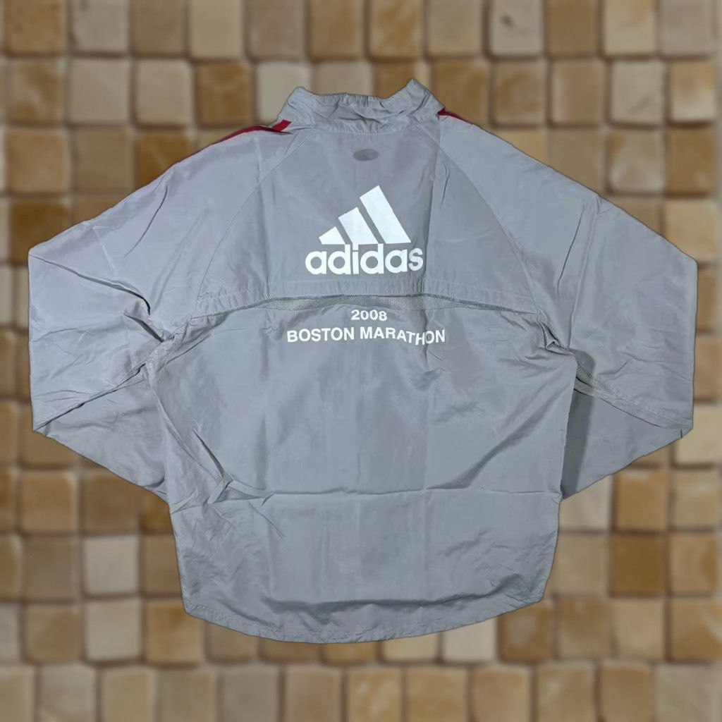 Adidas Adidas Boston Marathon 2008 Three Stripe Sponsor Windbreaker Track Jacket L Grey Red White Mens Jacket Size US L / EU 52-54 / 3 - 1 Thumbnail