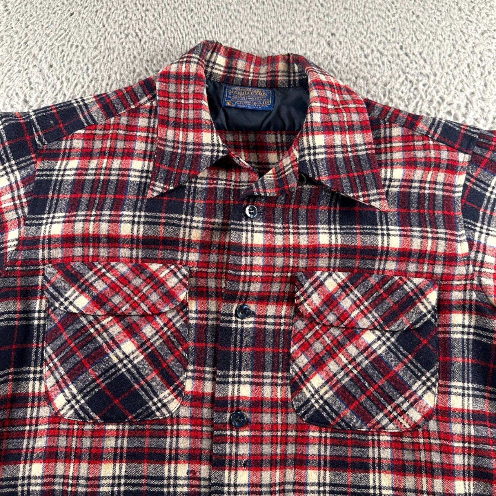 Pendleton Pendleton Wool Board Shirt Mens M Red Navy Plaid Button Front Virgin Wool USA Size US M / EU 48-50 / 2 - 2 Thumbnail