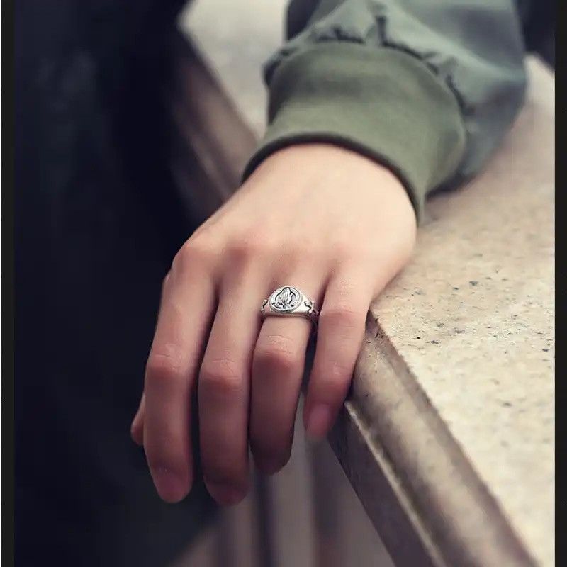 Jewelry × Vintage opening prayer creative Thai silver ring Size ONE SIZE - 6 Thumbnail