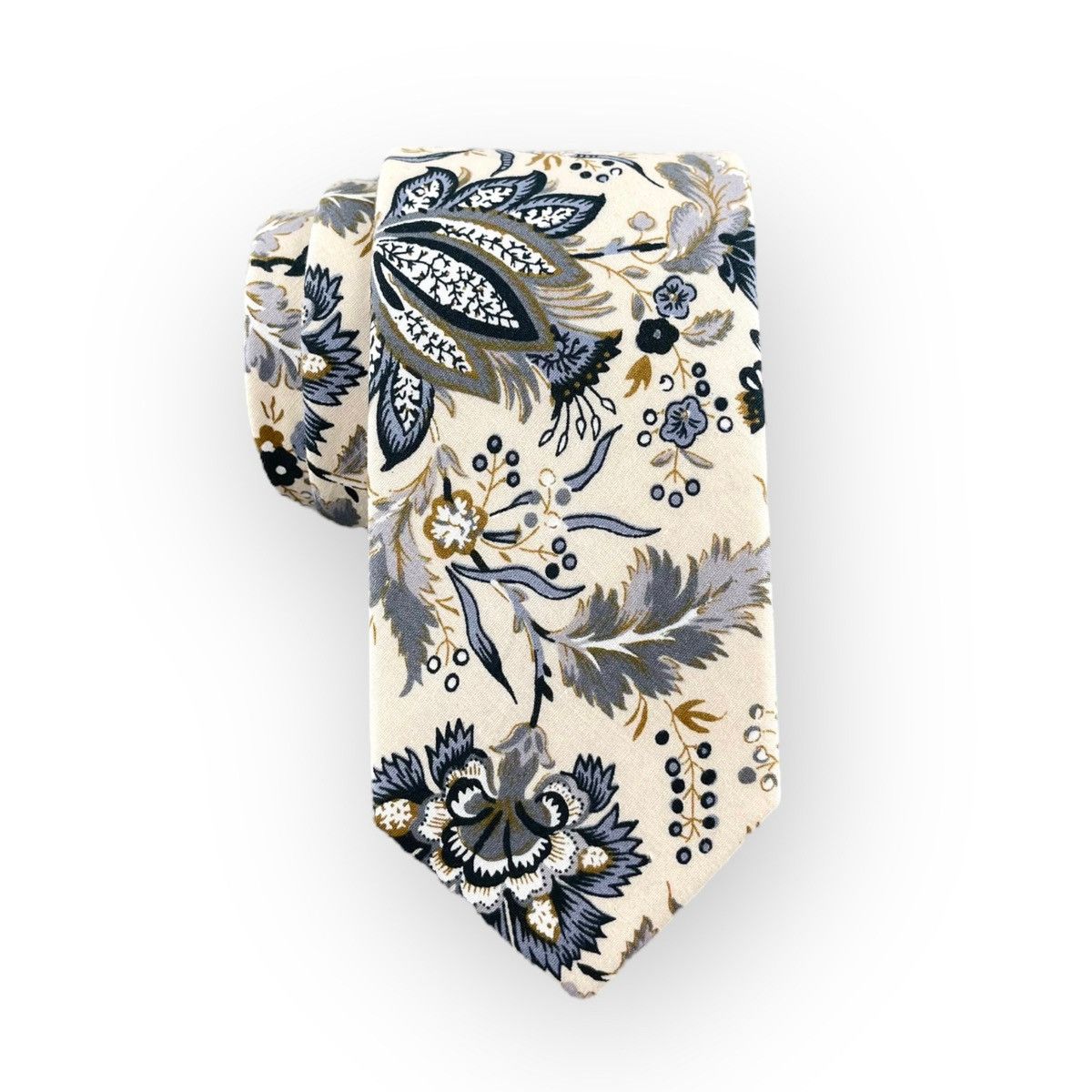 Other Men’s Off-white w/ Steel Blue Oriental Floral Necktie Size ONE SIZE - 1 Thumbnail
