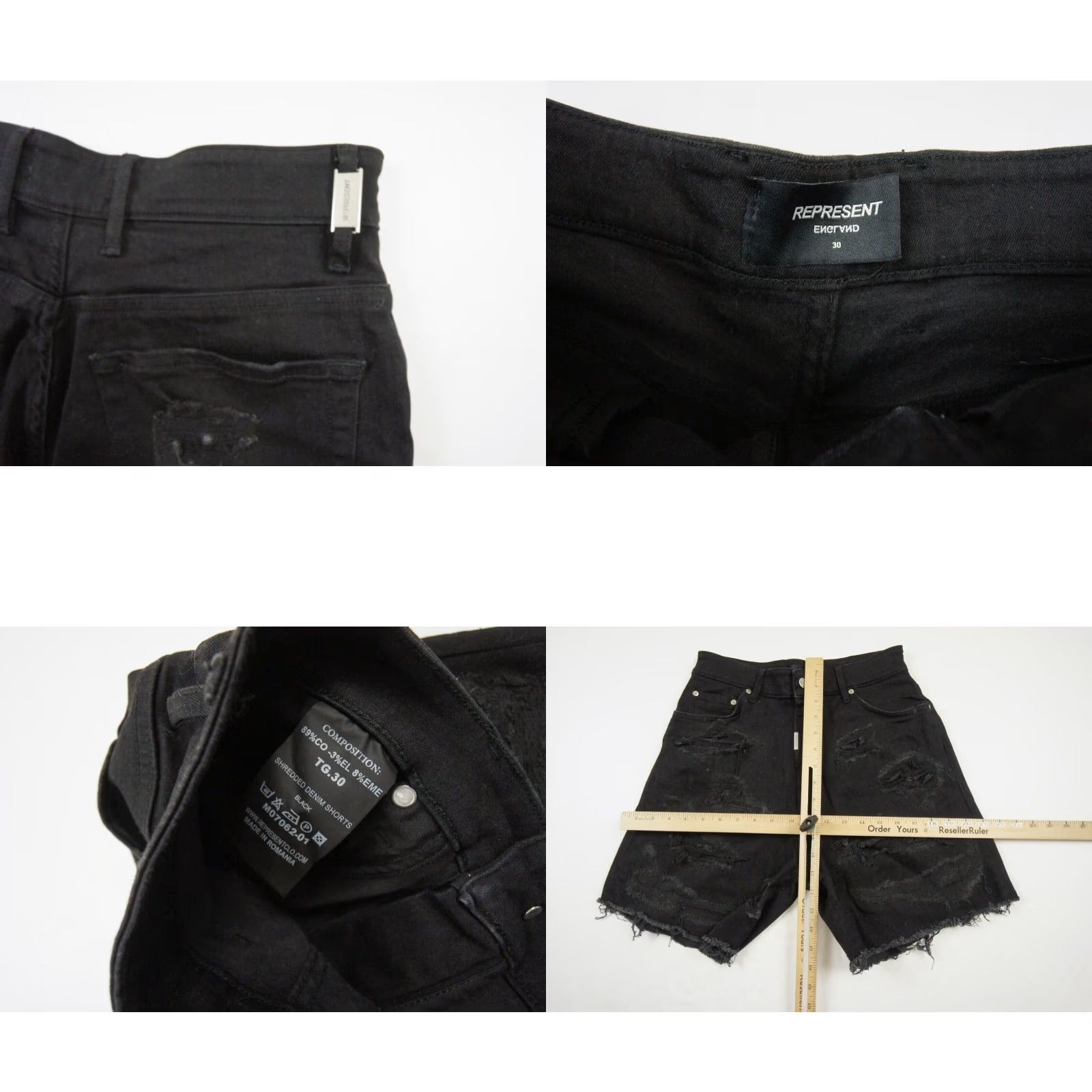 Vintage Represent Mens Denim Shorts 30 Black Shredded Distressed Stretch Cotton Spandex Mens Size US 30 / EU 46 - 8 Thumbnail