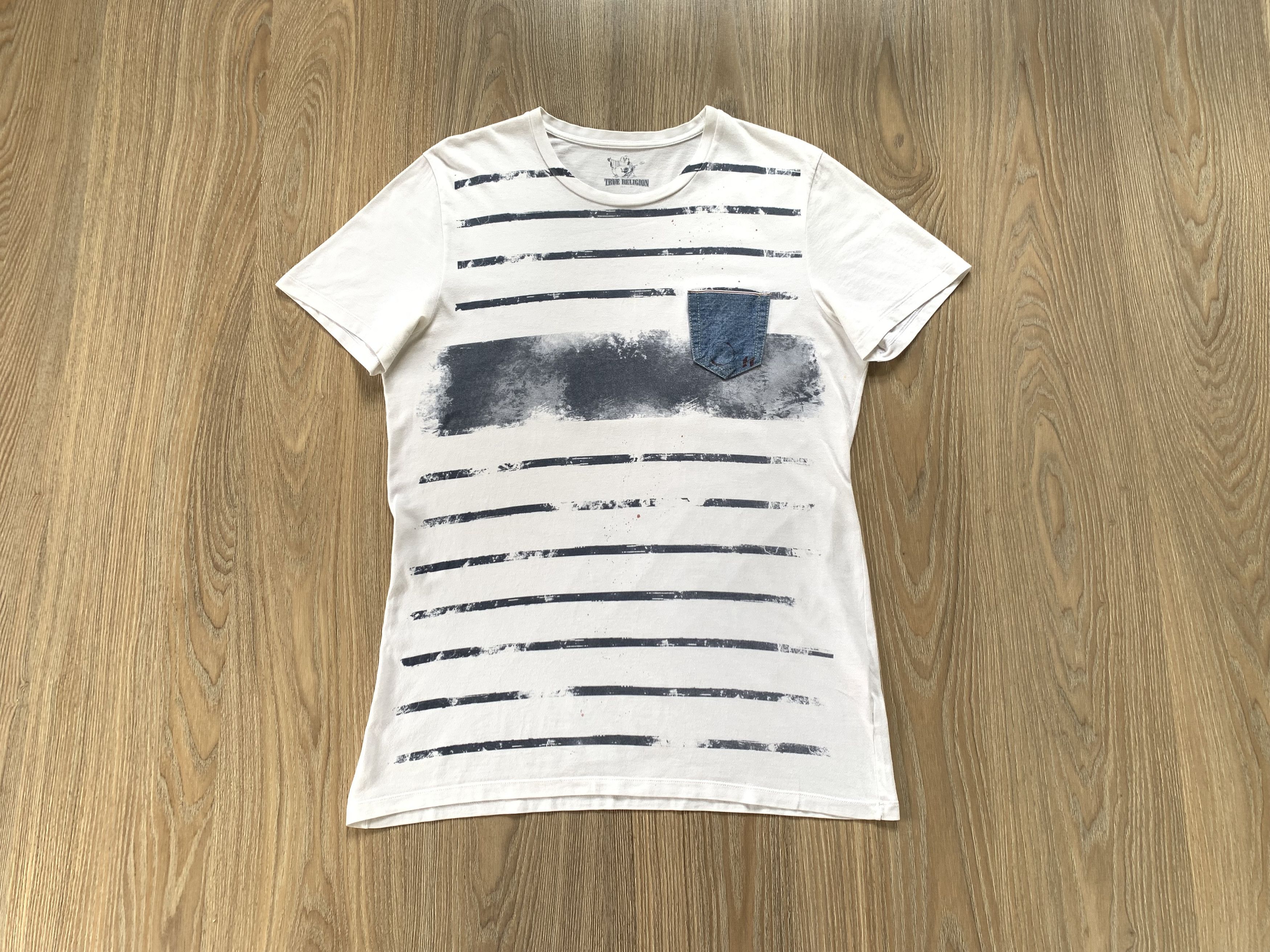 Japanese Brand True Religion White Strie Pocket Printed T Shirt Size US S / EU 44-46 / 1 - 9 Thumbnail