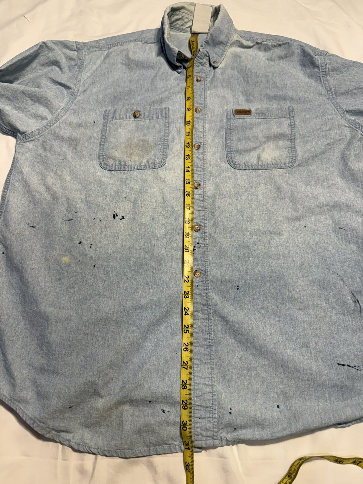 Carhartt Vintage 90s Carhartt Blue Light Wash Painted Button Shirt Size US XL / EU 56 / 4 - 4 Thumbnail