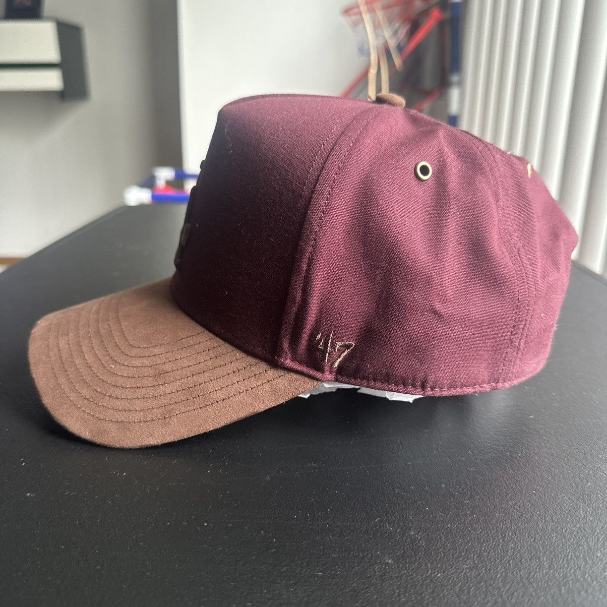 47 Brand × Vintage Los Angeles Dodgers LA 47 Brand Suede SnapBack hat Maroon Size ONE SIZE - 3 Thumbnail
