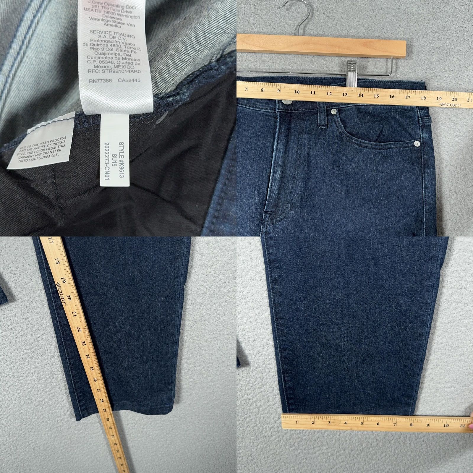 J.Crew J.CREW 770 Straight Jeans Mens Blue Dark Wash 35x29 Stretch Denim Cotton Blend Pockets Zip Fly Button Closure Size US 35 - 8 Thumbnail