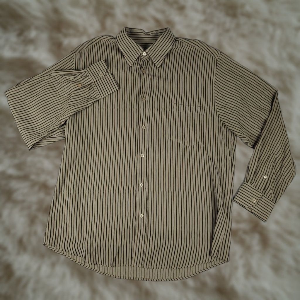 BUGATCHI Bugatchi Shirt XL Beige Striped Button-Up Long Sleeve Mens Size US XL / EU 56 / 4 - 1 Thumbnail