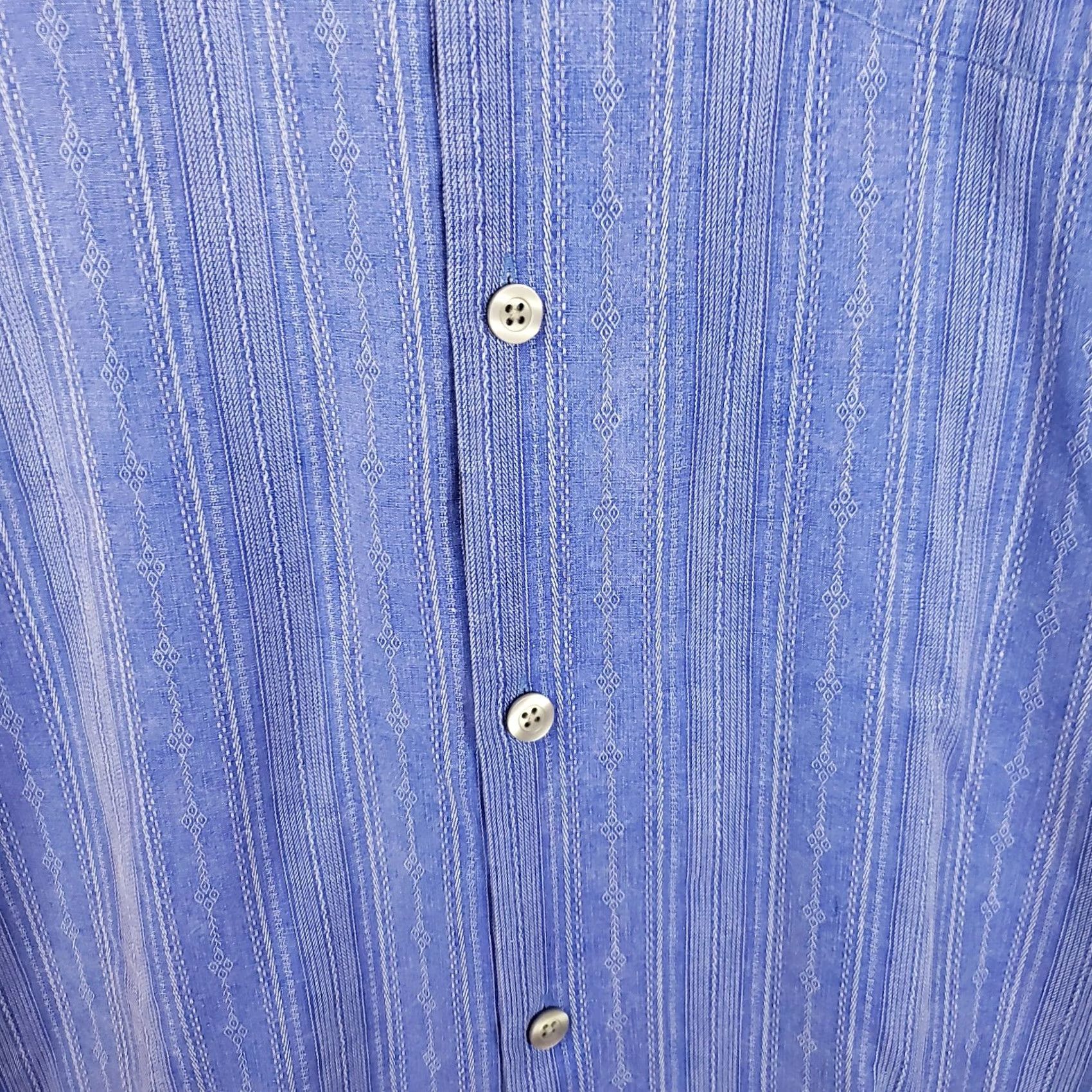 Tommy Bahama Tommy Bahama XL Blue Silk Denim Look Button-Up Shirt Striped Short Sleeve Embroidered Pocket Vintage Not Required Mens Casual Beach Coastal 90s Theme Size US XL / EU 56 / 4 - 7 Thumbnail