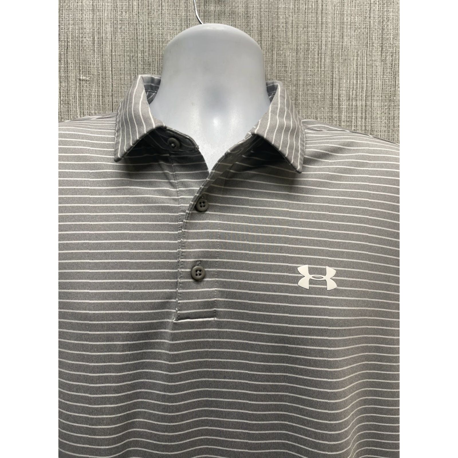 Under Armour VINTAGE Under Armour Golf Polo Mens Large HeatGear Gray Striped Shirt Adult Size US L / EU 52-54 / 3 - 2 Thumbnail