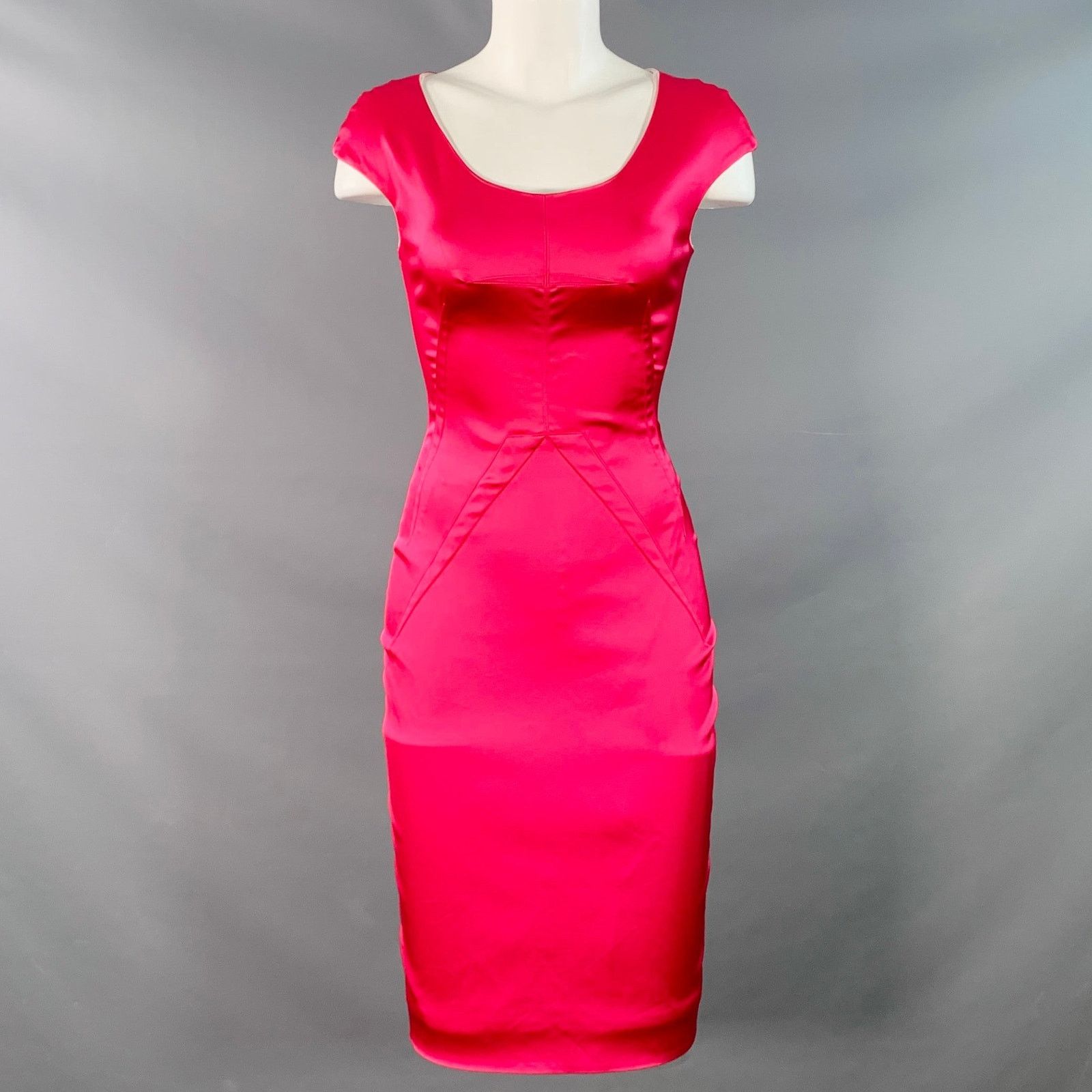 Size 4 Pink Fuchsia Satin Cap Sleeves Cocktail Dress