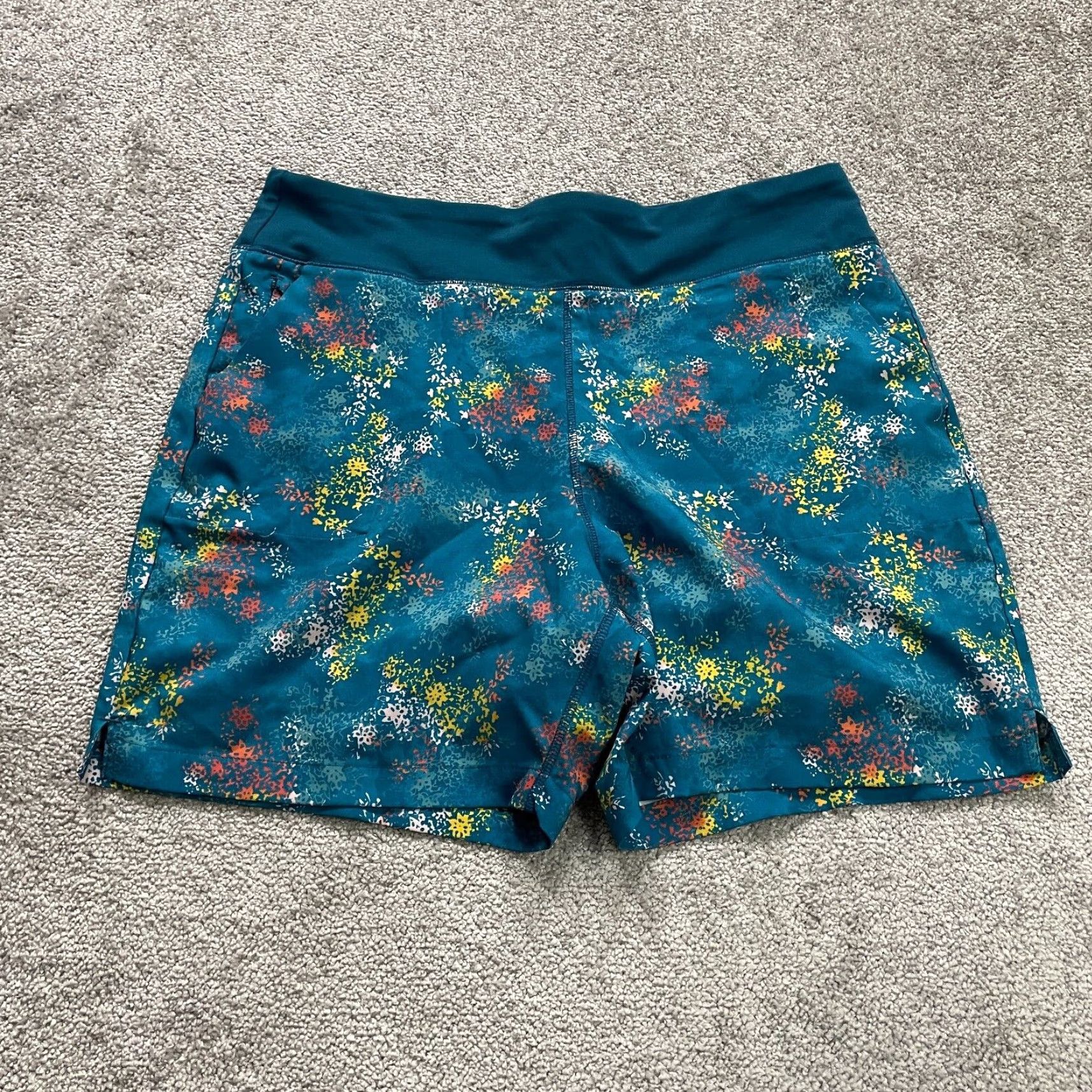 Lands' End Lands' End Active Shorts Women Large Teal Blue Patterned Lined High Rise Biker Womens Size 36" / US 14 / IT 50 - 2 Thumbnail