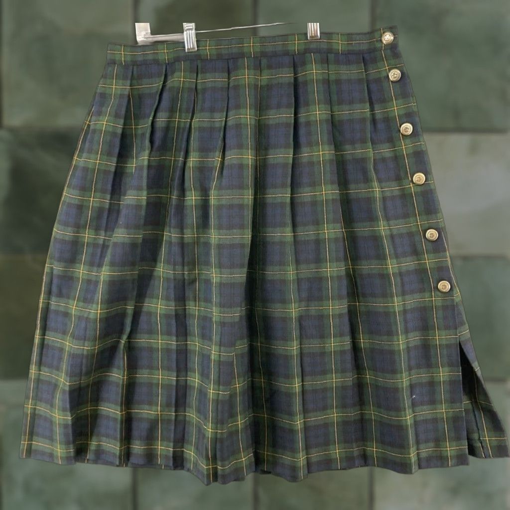Barrie VINTAGE Barie Stephens Skirt Women Short Plaid Green 6 Adult Womens 80s Retro Preppy Vintage-Style Knit Rayon Blend H6 USA MADE Size 28" / US 6 / IT 42 - 1 Thumbnail