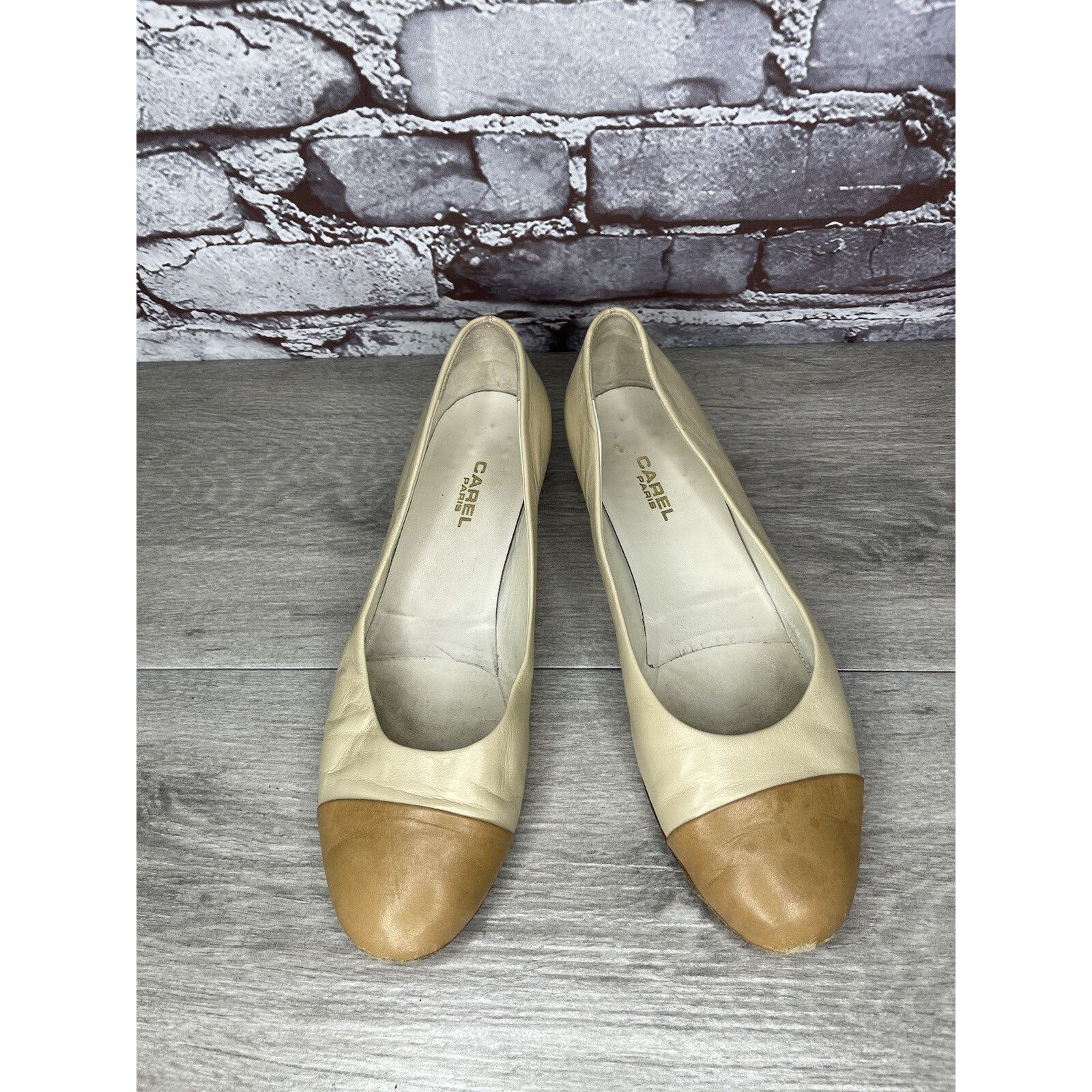 Carel Paris CAREL PARIS Ivory Leather Tan Brown Cap Toe Ballet Flats Wom Size US 9 / IT 39 - 3 Thumbnail