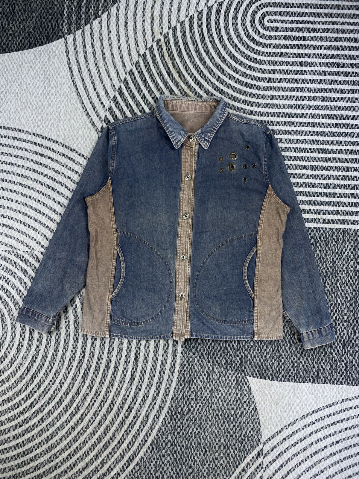 Japanese Brand Vtg Japanese Fashion Two Block Denim Button Up Jacket Size US M / EU 48-50 / 2 - 1 Thumbnail