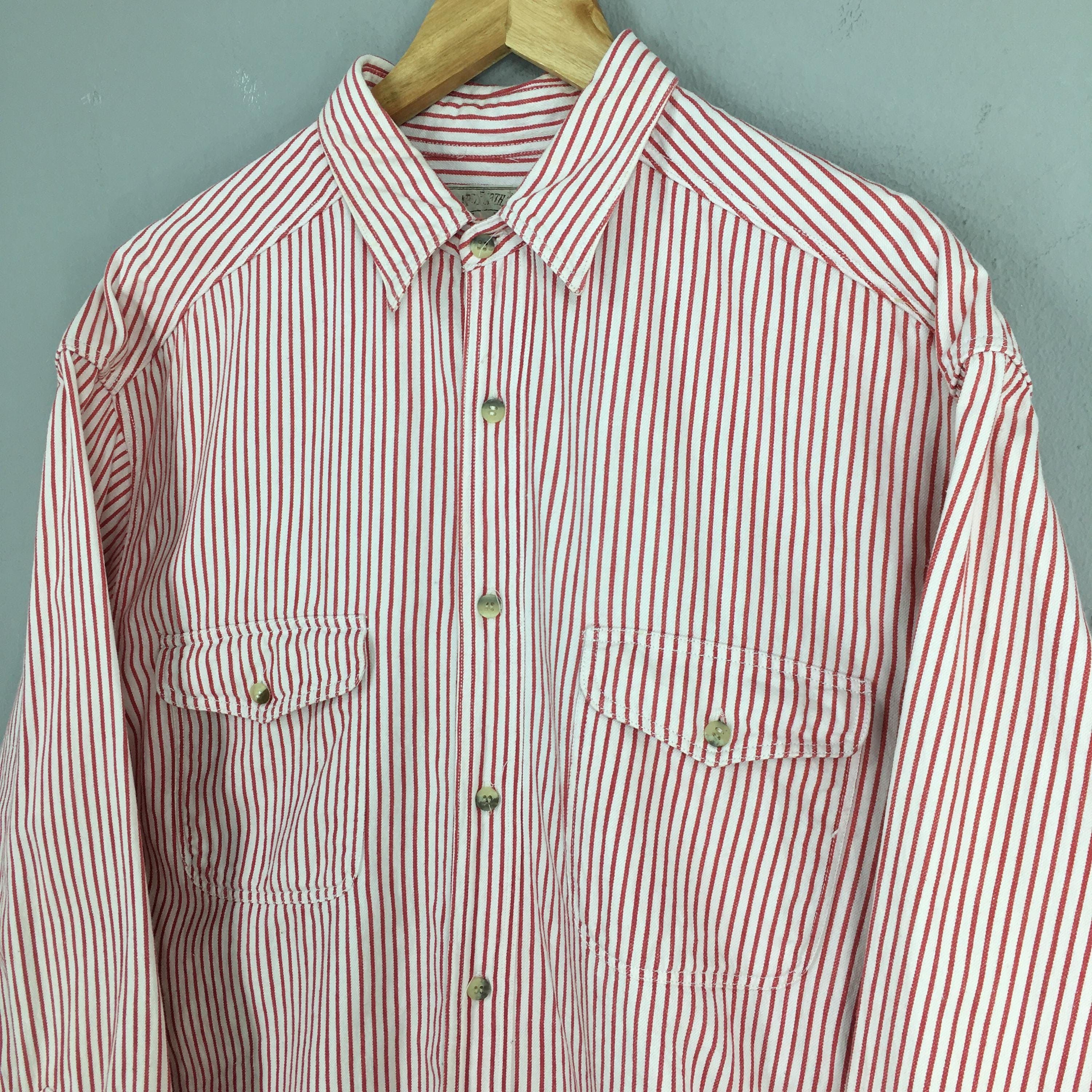 Flannel × Vintage Vintage Vertical Stripes Red Flannel Western Shirt Large Size US L / EU 52-54 / 3 - 3 Thumbnail