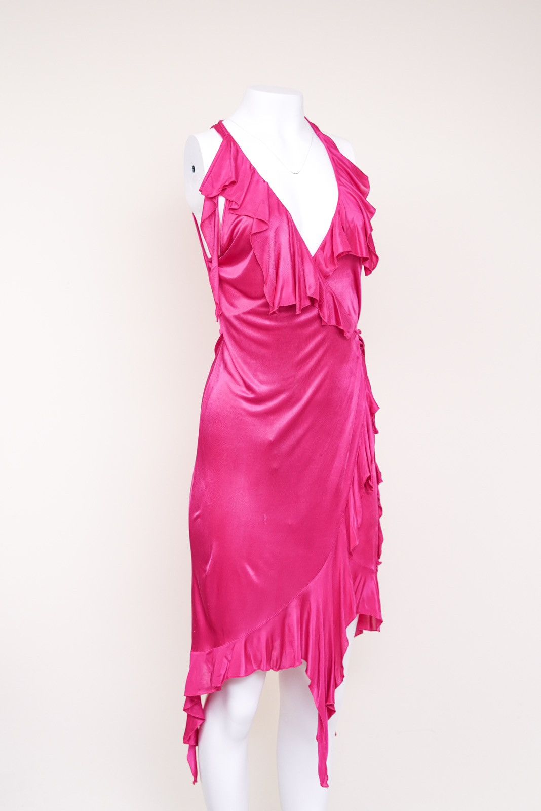 Versace Versace S/S 2004 Hot Pink V Neck Ruffle Wrap Dress Size M / US 6-8 / IT 42-44 - 3 Thumbnail