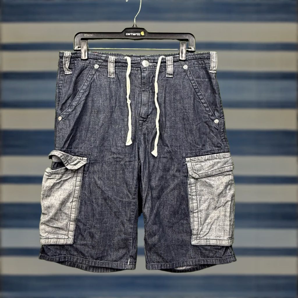 True Religion True Religion Cargo Shorts Mens 33 Dark Blue 100% Cotton Relaxed Cargo Pocket Pockets Casual Workwear Summer 2000s Mens Size US 33 - 1 Thumbnail