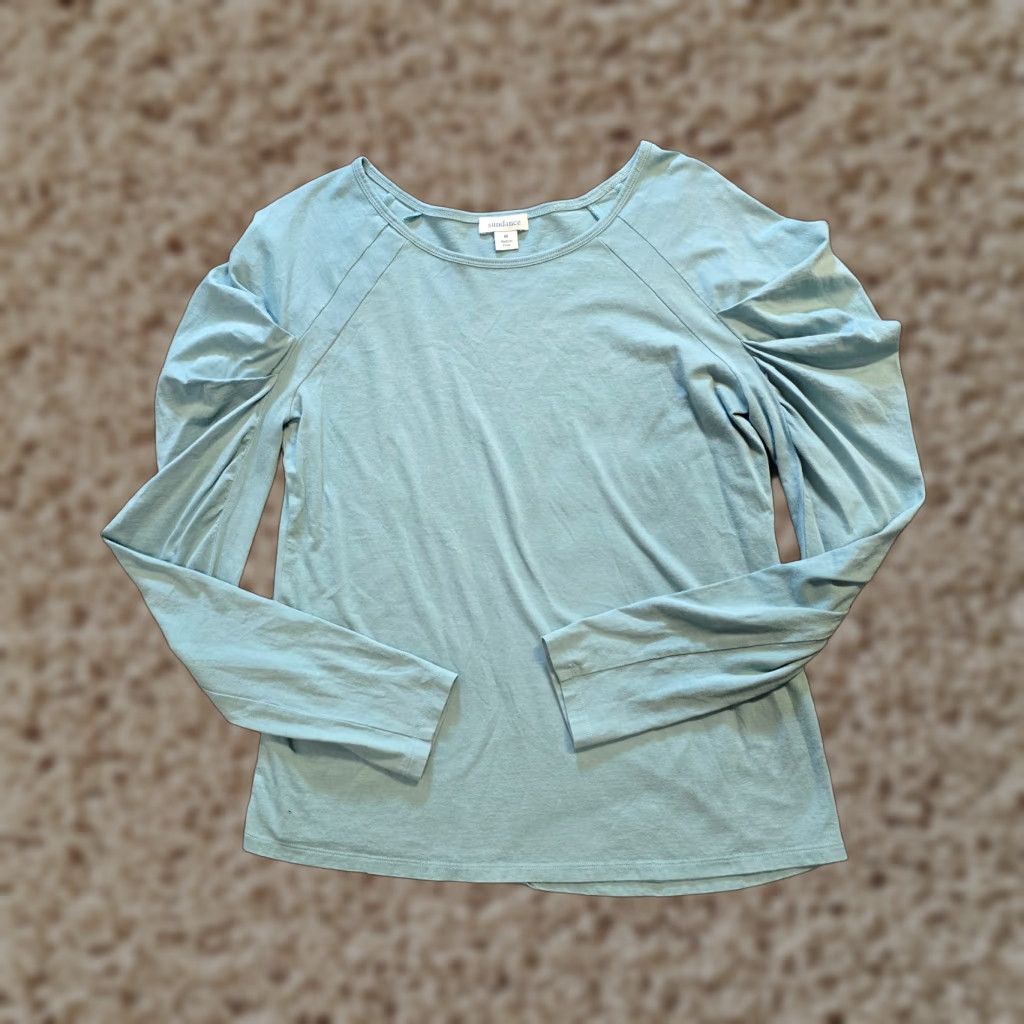 Vintage Sundance Top Womens Size Medium Green Ruched Long Sleeve Stretch Basic Capsule Shirt Womens M Green Ruched Sleeves Casual Knit Cotton Blend Vintage No Size M / US 6-8 / IT 42-44 - 1 Thumbnail