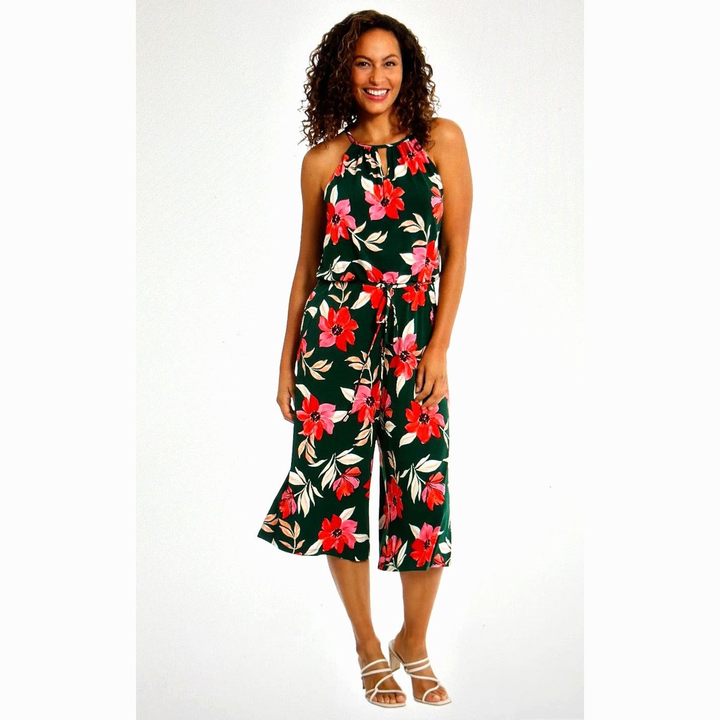 MAGGY LONDON Maggy London Floral Halter Neck Crop Jumpsuit Btrgrncrl 4 Size 27" / US 4 / IT 40 - 2 Thumbnail