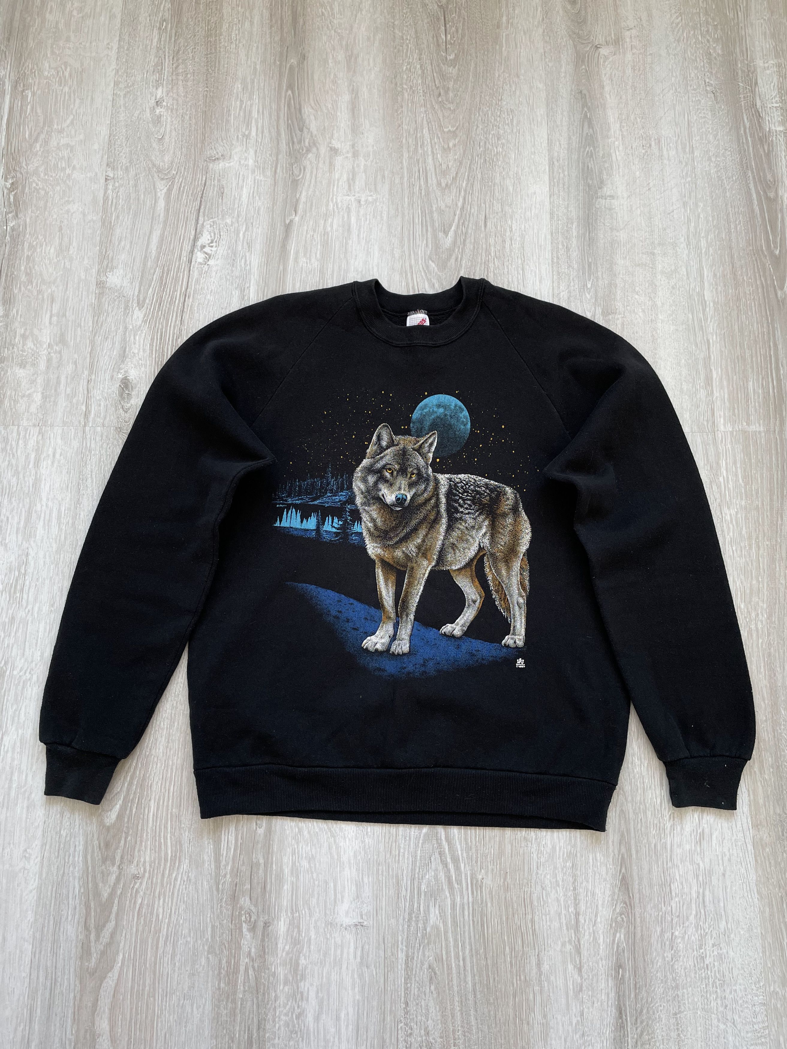 Vintage Vintage 80s Wolf Moon LSJ Sweatshirt Jerzees Crewneck Size US M / EU 48-50 / 2 - 1 Thumbnail