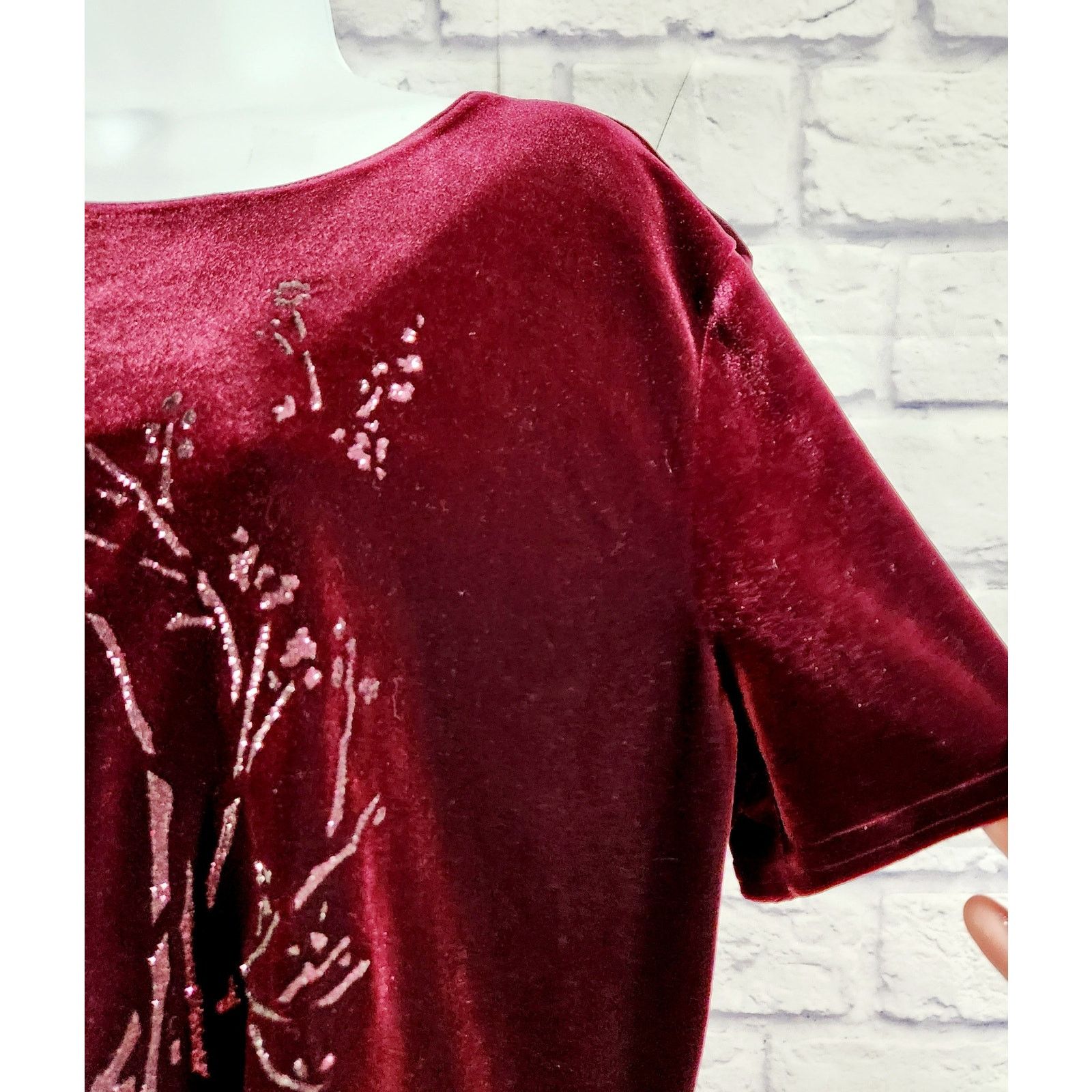 Other Kathie Lee Burgundy Velour Glitter Floral Bodice Top XL Size XL / US 12-14 / IT 48-50 - 2 Thumbnail