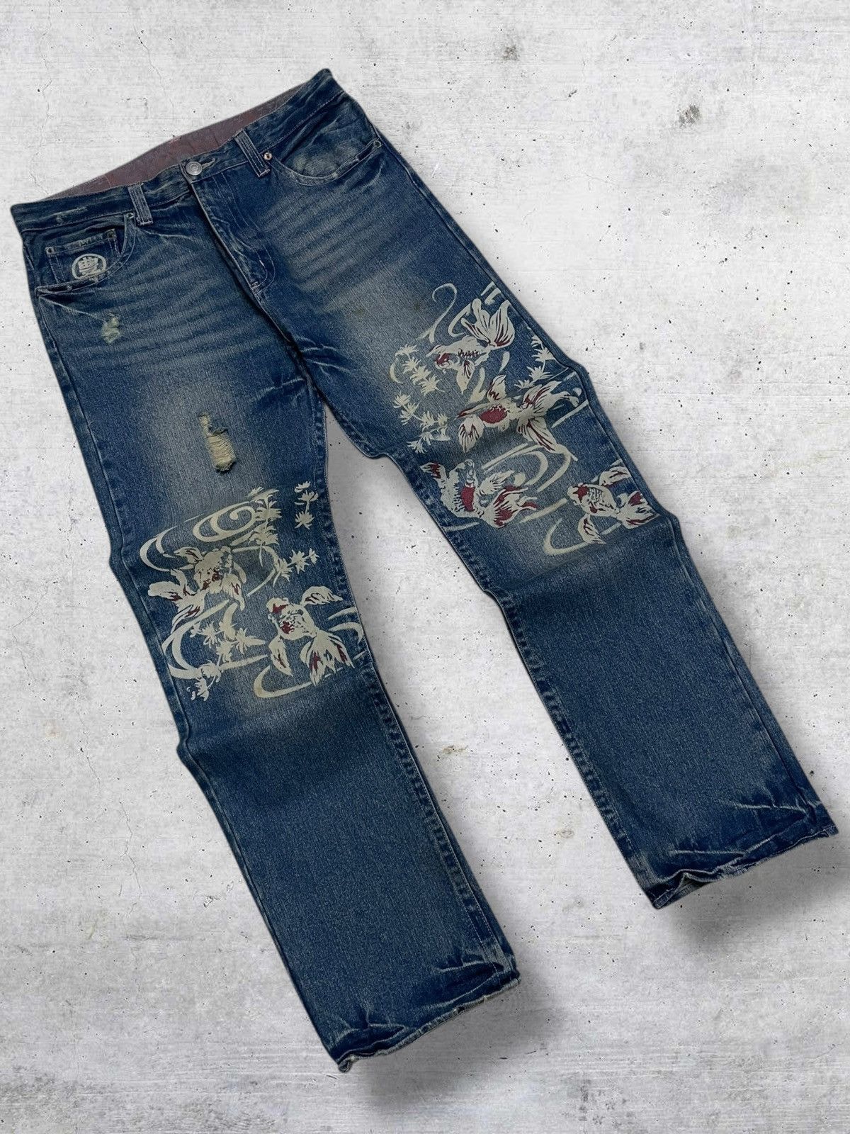 Vintage VINTAGE ICONIC JAPAN DESIGNER KARAKURI TAMASHI KOI 90S DENIM Size US 33 - 2 Thumbnail
