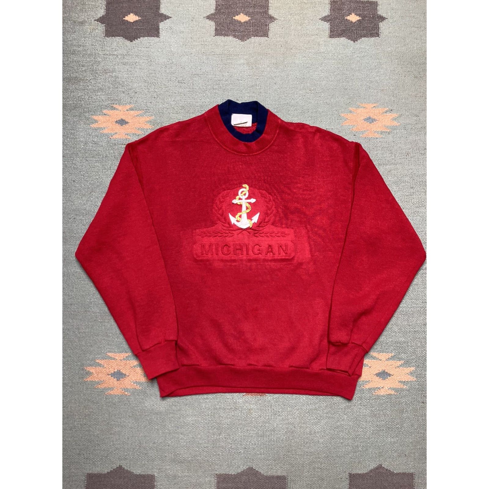 Lee VINTAGE Lee Crewneck Sweatshirt Michigan Boat Anchor Embossed Medium Red 90s Mens Pullover Shirts Size US M / EU 48-50 / 2 - 2 Thumbnail