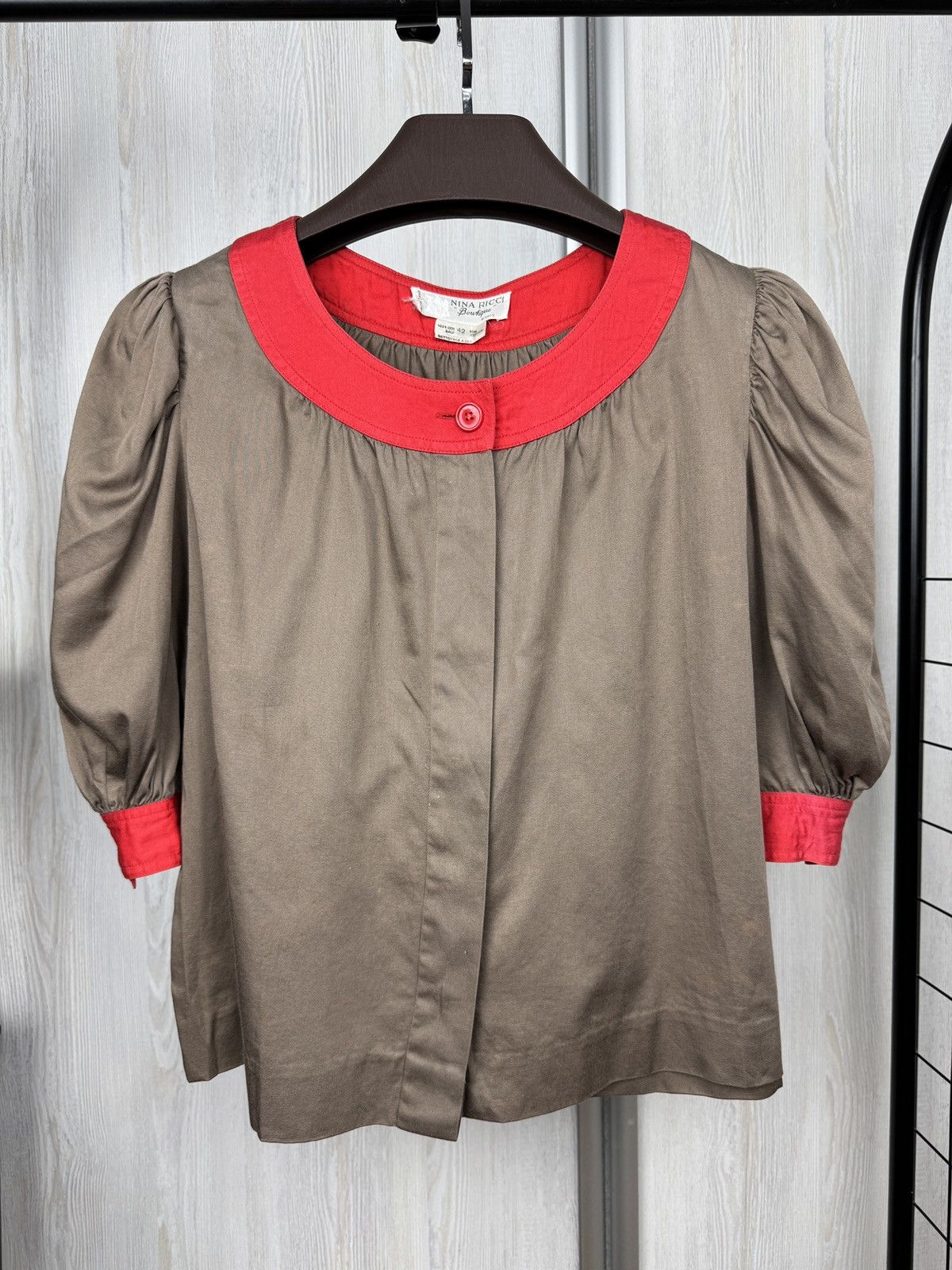 Nina Ricci × Vintage NINA RICCI Boutique Vintage brown red collar cotton blouse Size M / US 6-8 / IT 42-44 - 2 Thumbnail