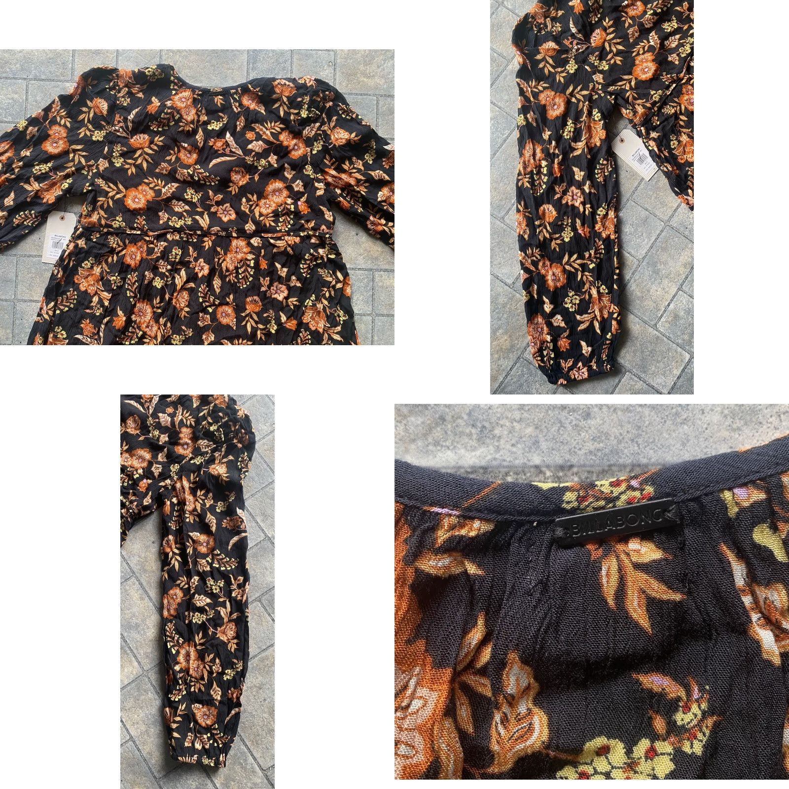 Billabong Billabong Hearts Desire MEDIUM Floral Print Dress Long Sleeve Black/Brown NWT Size XS / US 0-2 / IT 36-38 - 10 Thumbnail