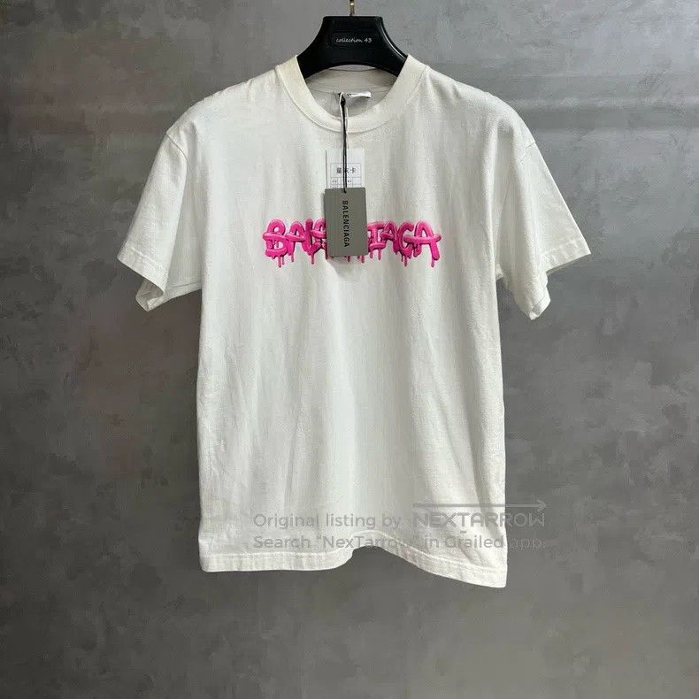 Balenciaga Balenciaga White slime print round neck short-sleeve T-shi Size US XS / EU 42 / 0 - 1 Thumbnail