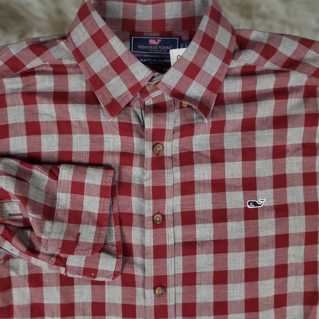 Vineyard Vines Vineyard Vines Shirt Men Large Red Gray Check Slim Fit Button-Up Long Sleeve Collared Button-Down Cotton Preppy Mens Size US L / EU 52-54 / 3 - 1 Thumbnail