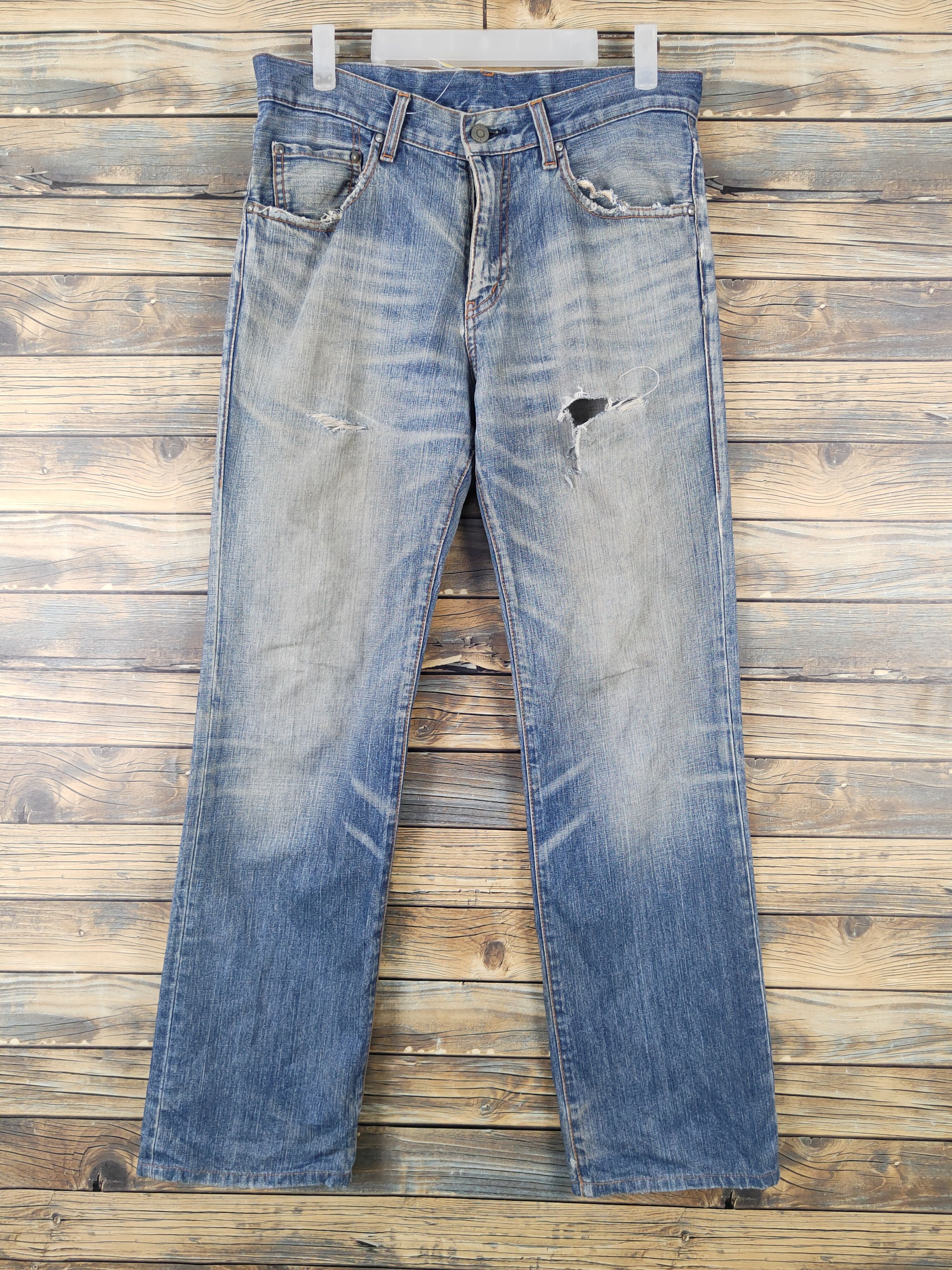 ABAHOUSE Abahouse Blue Distressed Ripped Jeans #W1955 Size US 33 - 1 Thumbnail