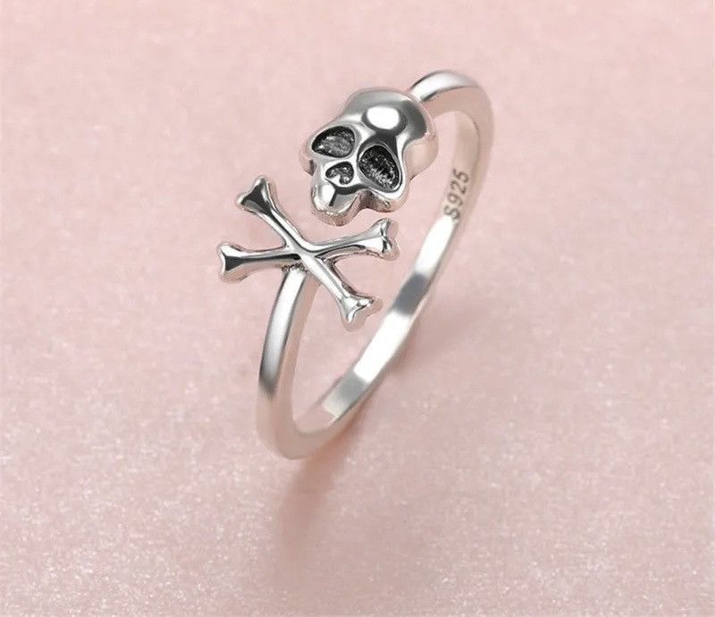 Jewelry 925 Sterling Silver Skull Ring Skeleton Size ONE SIZE - 2 Thumbnail