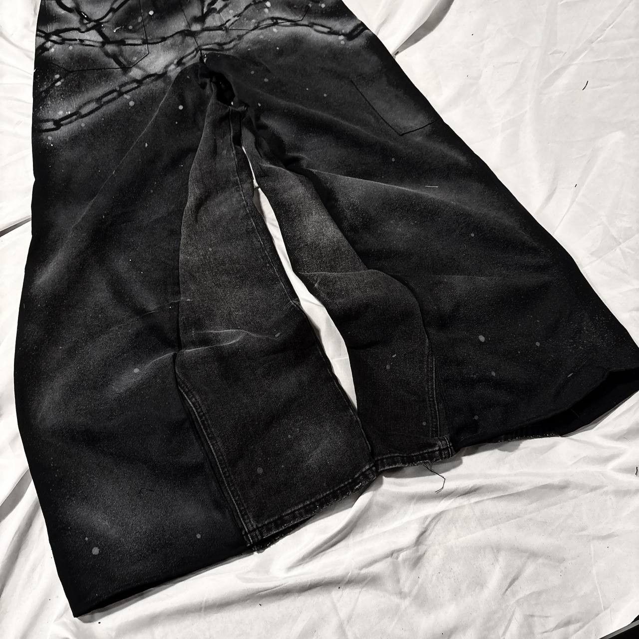 Japanese Brand Black Wide jeans with Chains Handmade Baggy Y2K Streetwear Size US 36 / EU 52 - 7 Thumbnail