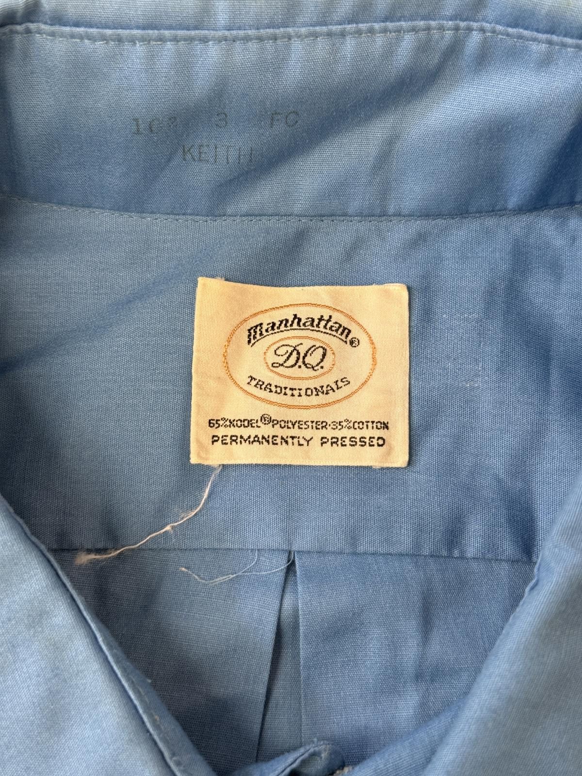 Designer VTG Manhattan DQ Traditionals Blue LS Button Up XL Size 44R - 2 Thumbnail