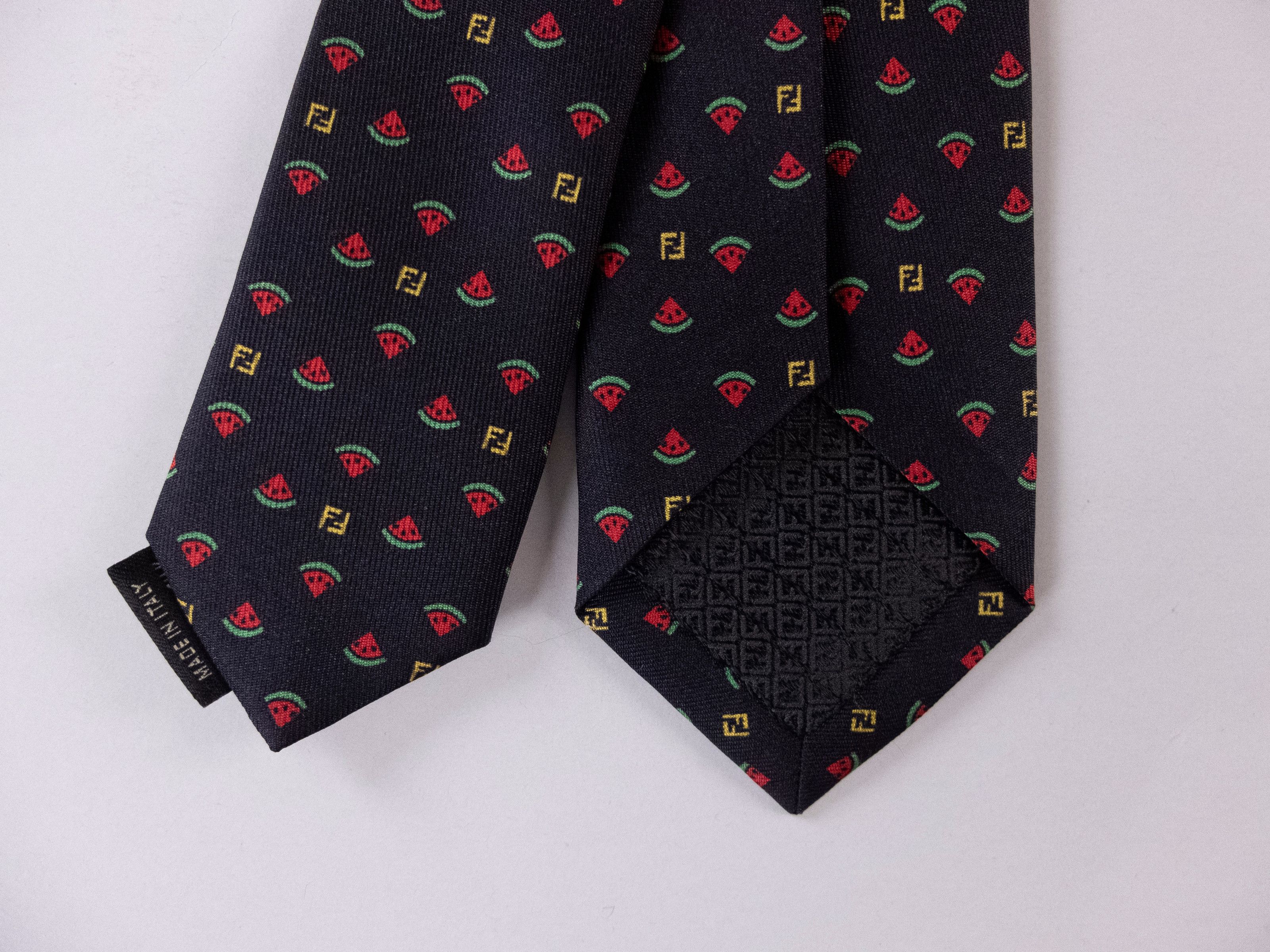 Fendi FENDI navy blue watermelon slice logo print skinny silk tie Size ONE SIZE - 4 Thumbnail