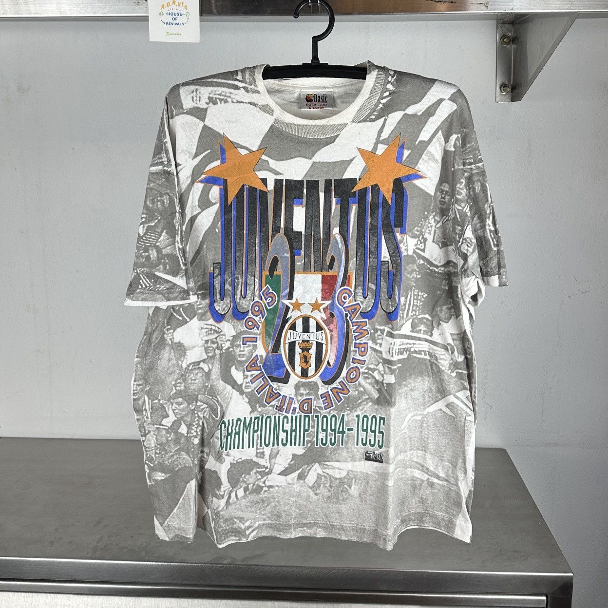 image of Soccer Jersey x Vintage 1995 Juventus Fc Soccer Champions Aop T-Shirt, Men's (Size XL)