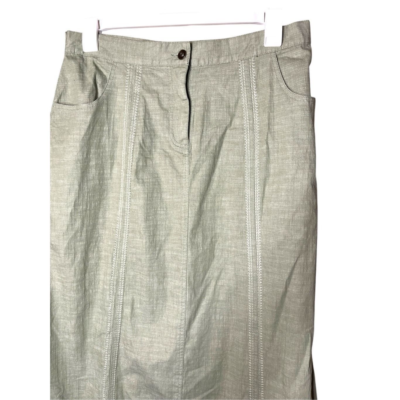 Denim & Co. Vintage Denim & Co Light Green Maxi Skirt Embroidered Hem Si Size 35" - 2 Thumbnail