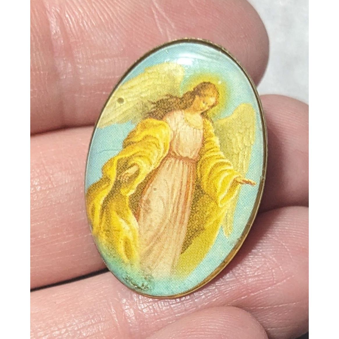 Other Religious Guardian Angel Oval Shaped Lapel Pin Size ONE SIZE - 3 Thumbnail