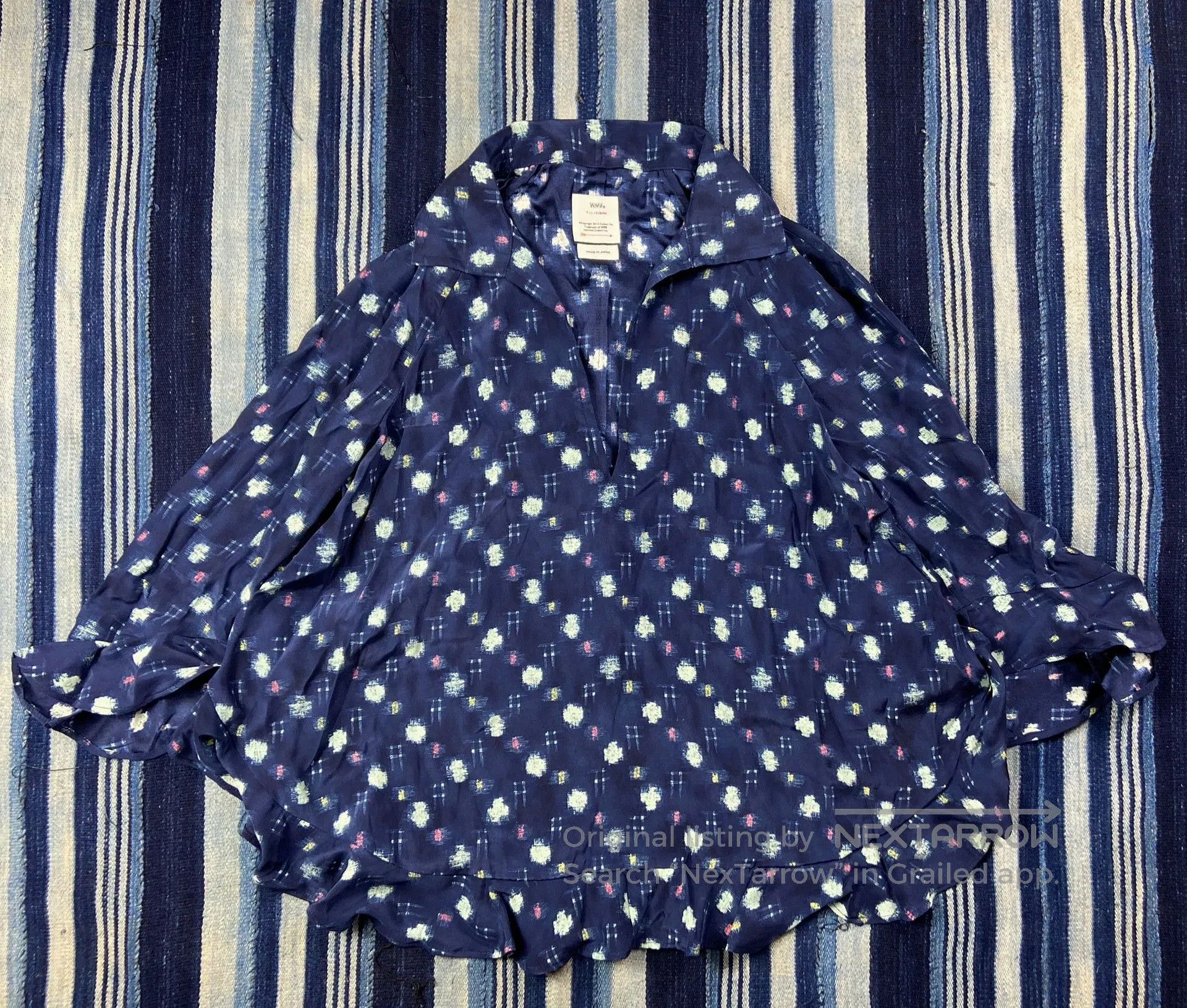 Visvim navy silk ruffle shirt by visvim. Size S / US 4 / IT 40 - 3 Thumbnail