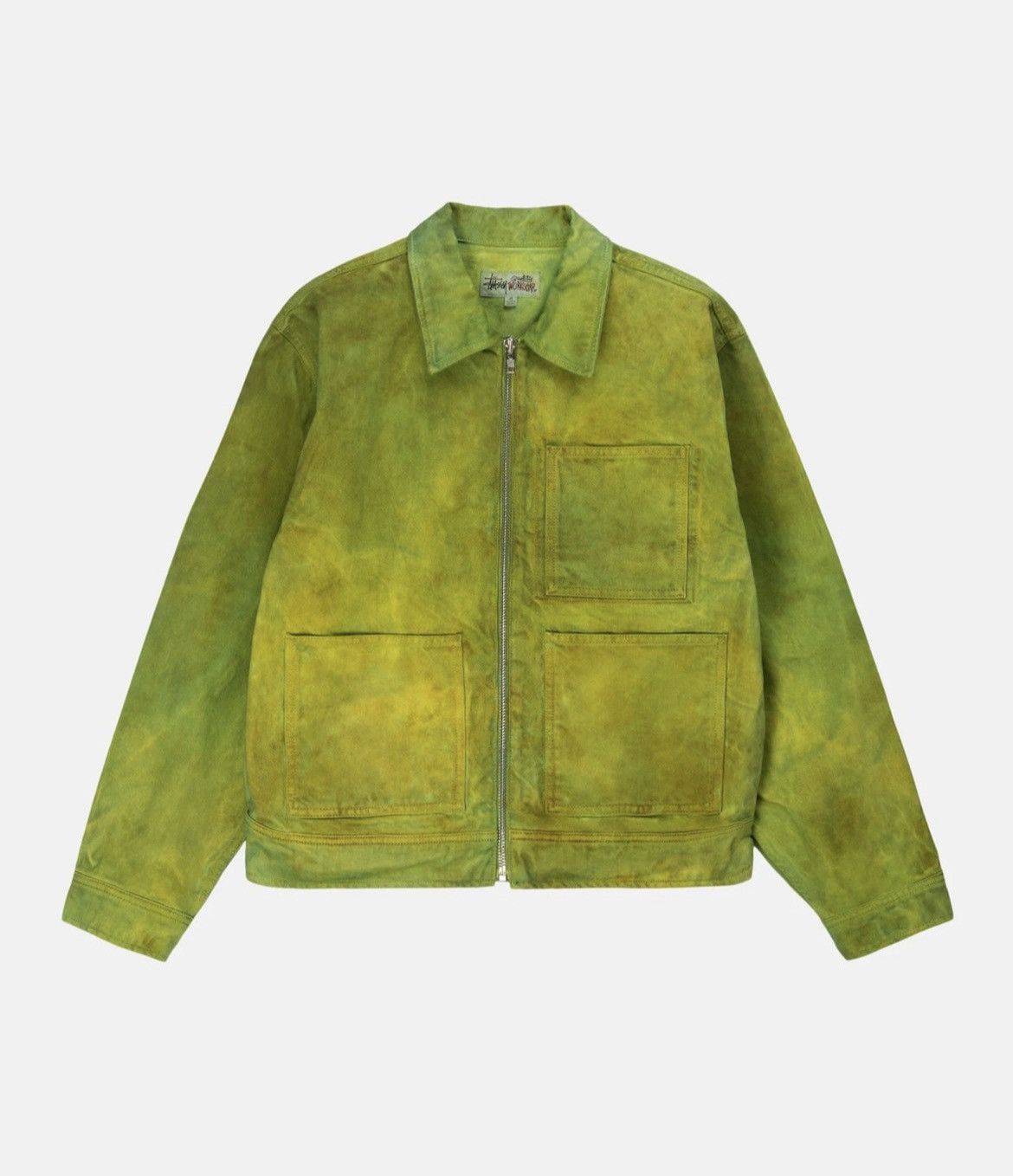 image of Stussy Wonderland Hand-Dyed Work Jacket in Green, Men's (Size Small)