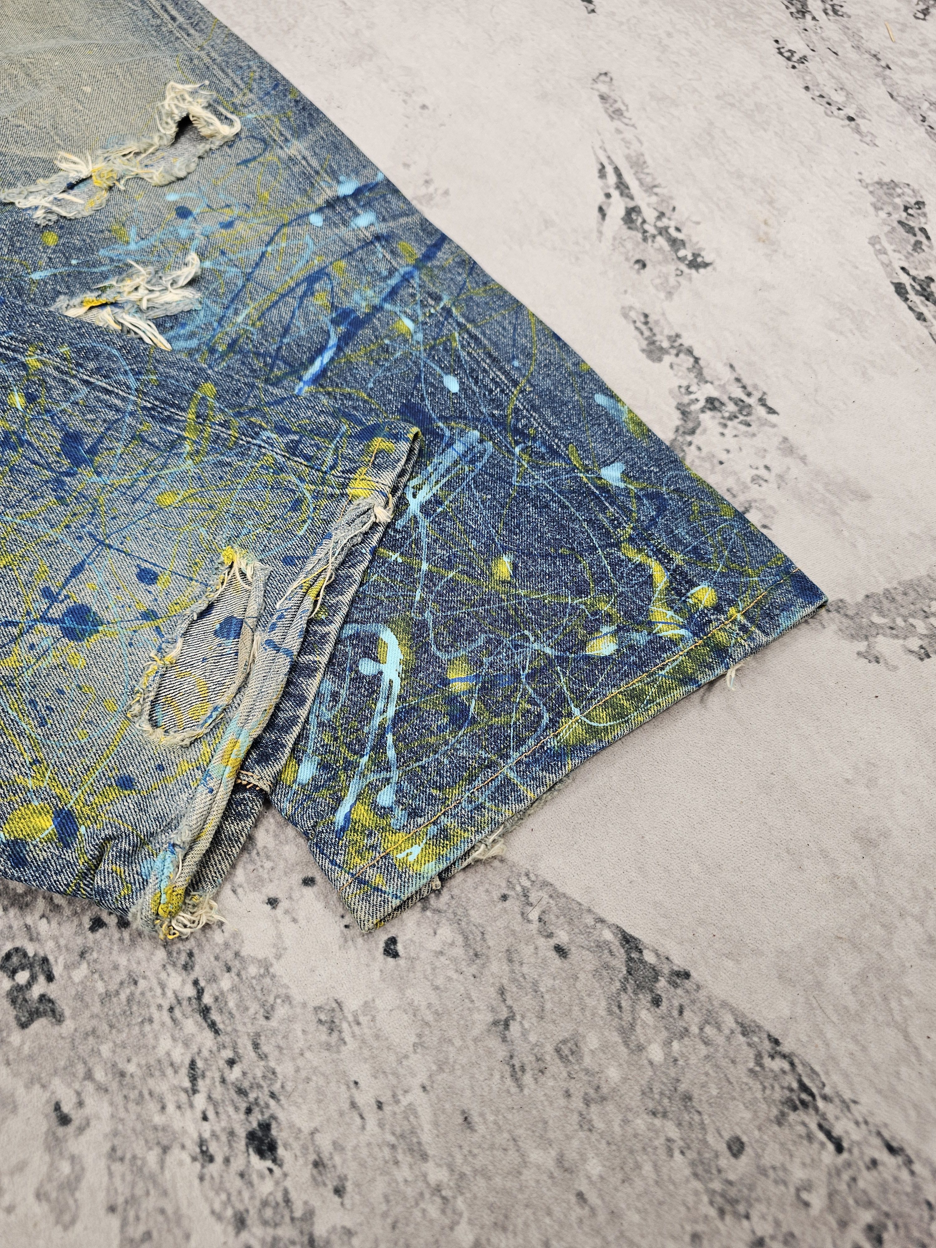 Japanese Brand ACOUSTIC Selvedge Redline Paint Splash Ripped Jeans JB0315 Size US 32 / EU 48 - 11 Thumbnail